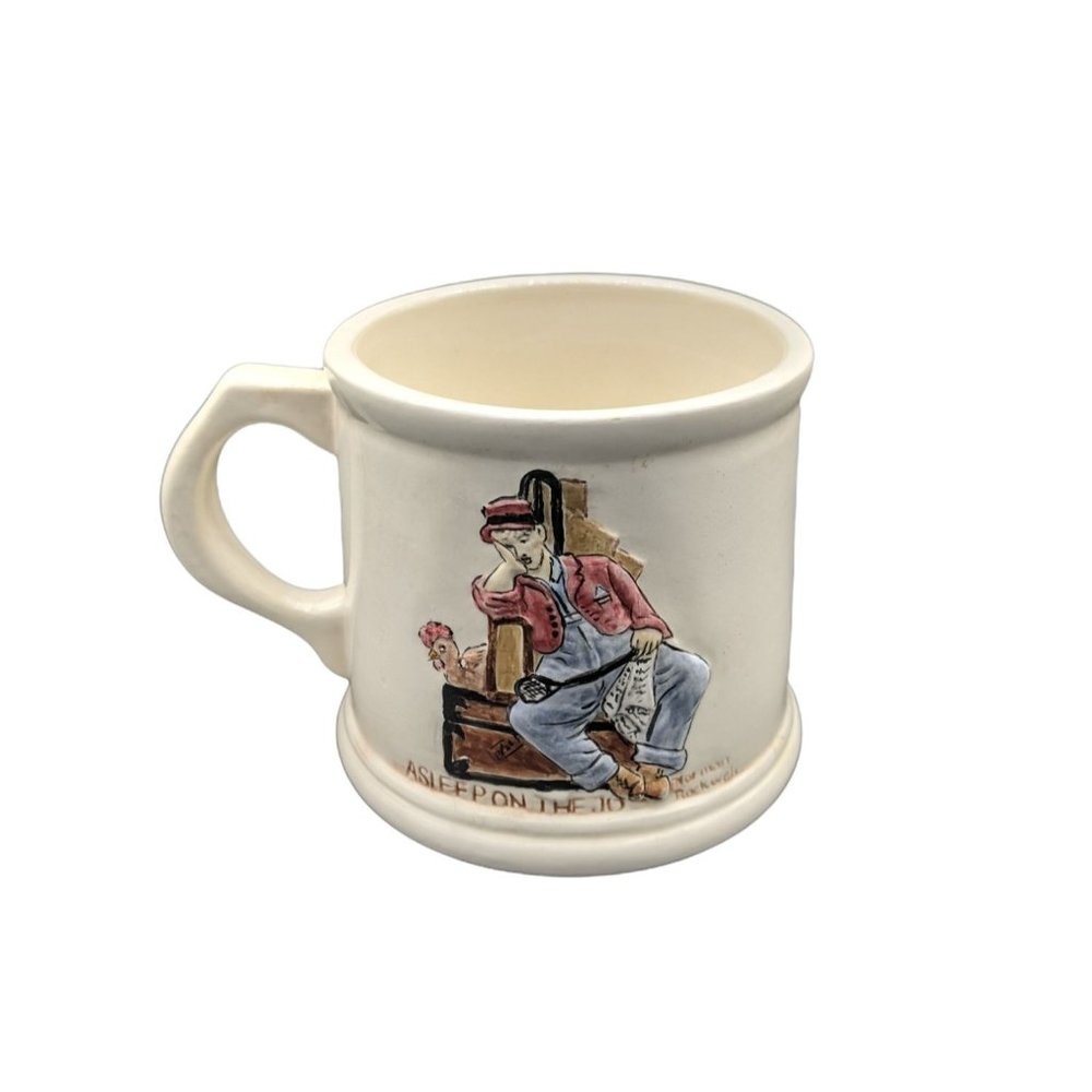 Norman Rockwell Coffee Mug 10oz Cup Asleep On The Job Hobby Artist Signed 1989